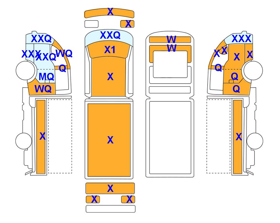 Схема состояния кузова Lotte для KIA BONGO (D) 2.5 1-Ton Double Cab Extra Long Wheelbase 2WD L